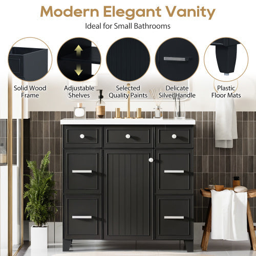 Vanity Cabinet With Sink Top Combo Set  And 3 Drawers- Black My Store
