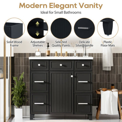 Vanity Cabinet With Sink Top Combo Set  And 3 Drawers- Black My Store