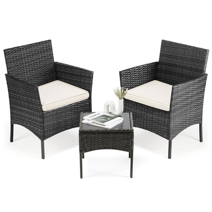4 Pieces, Outdoor Furniture With Glass Table, Weaving Wicker Rattan Patio Chairs Inkedjoy