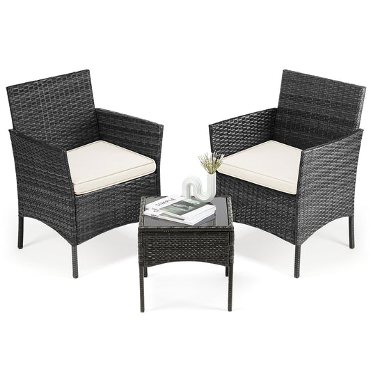 4 Pieces, Outdoor Furniture With Glass Table, Weaving Wicker Rattan Patio Chairs Inkedjoy