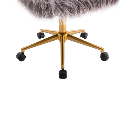HengMing Faux Fur Office Chair, Fluffy Girls Makeup Vanity Chair With Gold Pl My Store