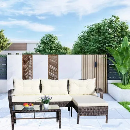 Outdoor Patio Furniture Sets 3 Piece Conversation Set Wicker Ratten Sectional Sofa With Seat CushionsBeige Cushion My Store