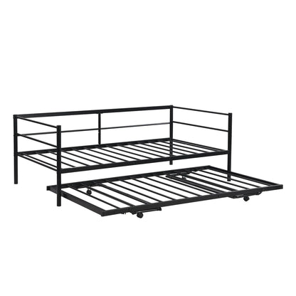 Double Metal Sofa Bed With Adjustable Wheels, Pop-up Wheels, Black My Store