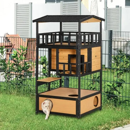 Wooden Outdoor Cat House, Wild Cat Shelter Kitten Tree My Store