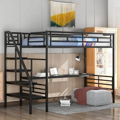 Metal Loft Bed Frame With Desk, No Box Spring Needed,Twin ,Black My Store