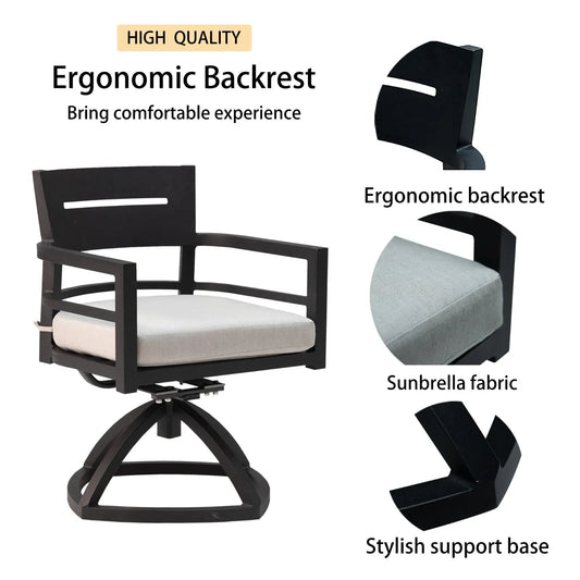 Outdoor Patio Aluminum Swivel Rocker 2PCS With Outdoor-grade Sunbrella Fabric Cushions, Ember Black My Store