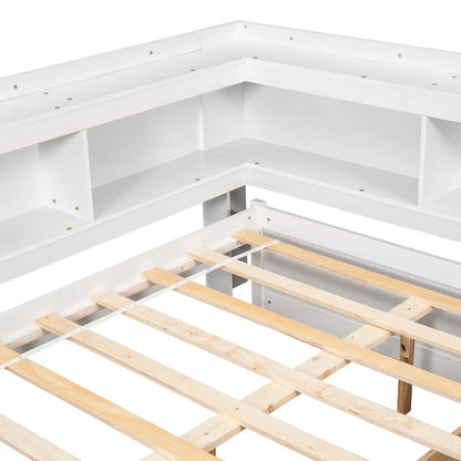 Full Bed With L-shaped Bookcases, Drawers ,White My Store