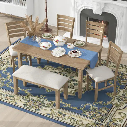6-piece Wooden Dining Table Set With Dining Table And Chairs With Benches My Store