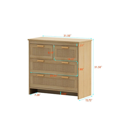 4 Drawers Rattan Cabinet For Bedroom, Living Room, Easy Assembly My Store