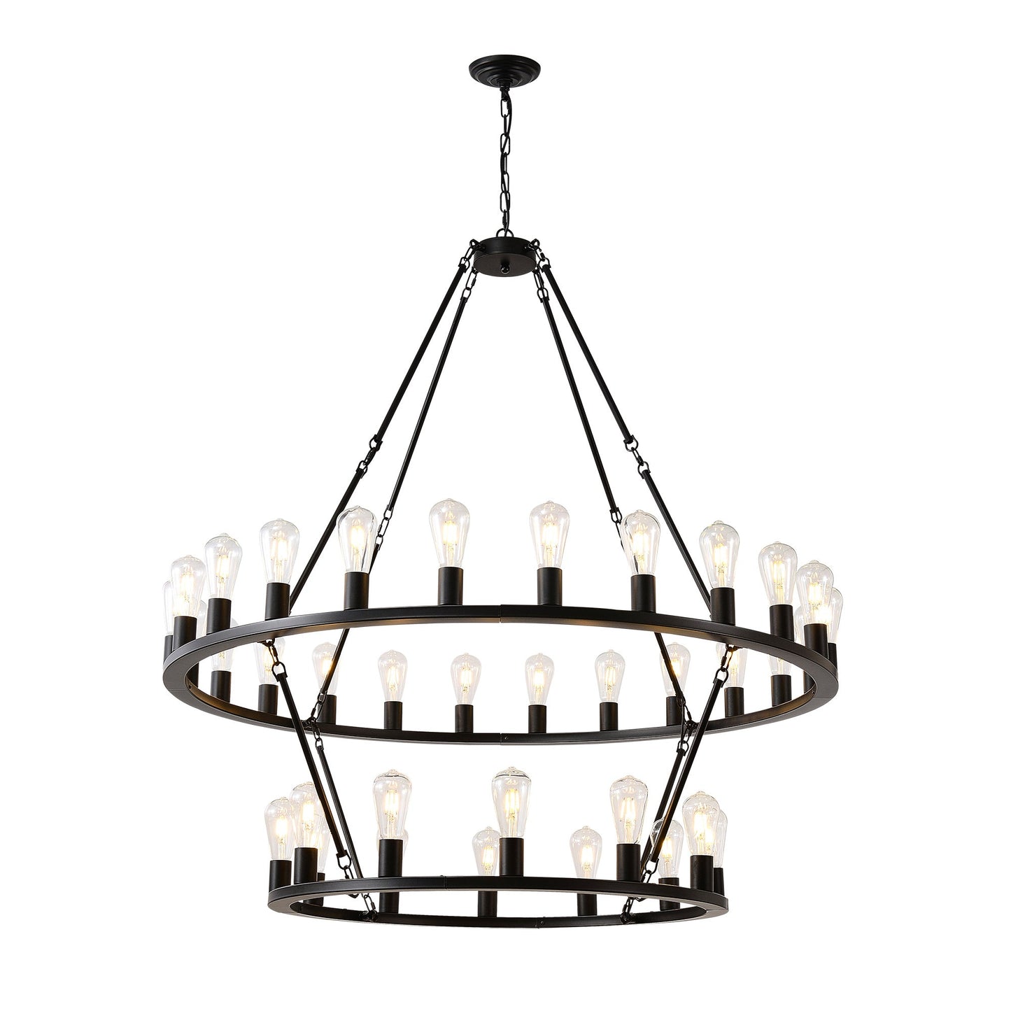 48 Inch Black Extra Large Wagon Wheel Chandelier, 2 Tier 36-Lights No Include Farmhouse Inkedjoy