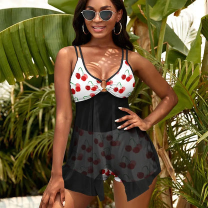 Split Skirt Mesh Swimsuit Set Inkedjoy