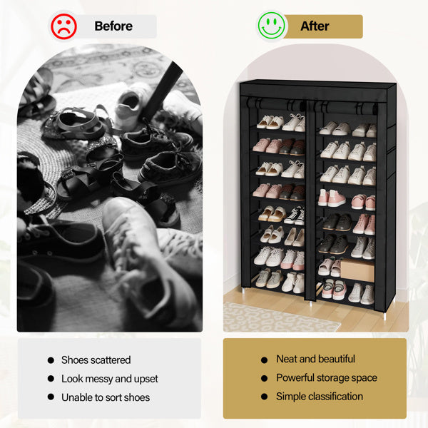Double Row 10-ply Non Woven Shoe Cabinet, Black Inkedjoy