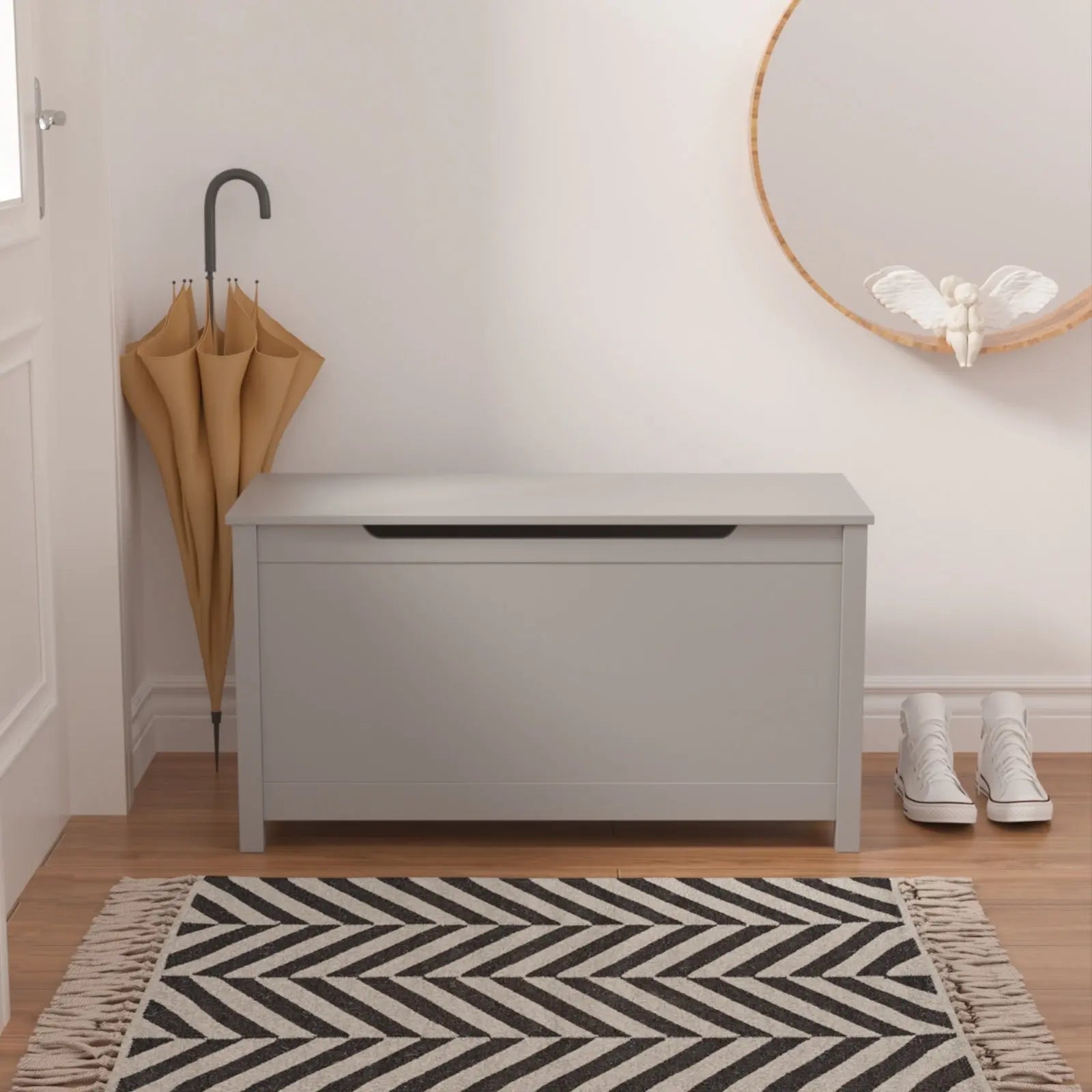 Kids Wooden Toy Box Storage With Safety Hinged Lid For Ages 3Gray My Store