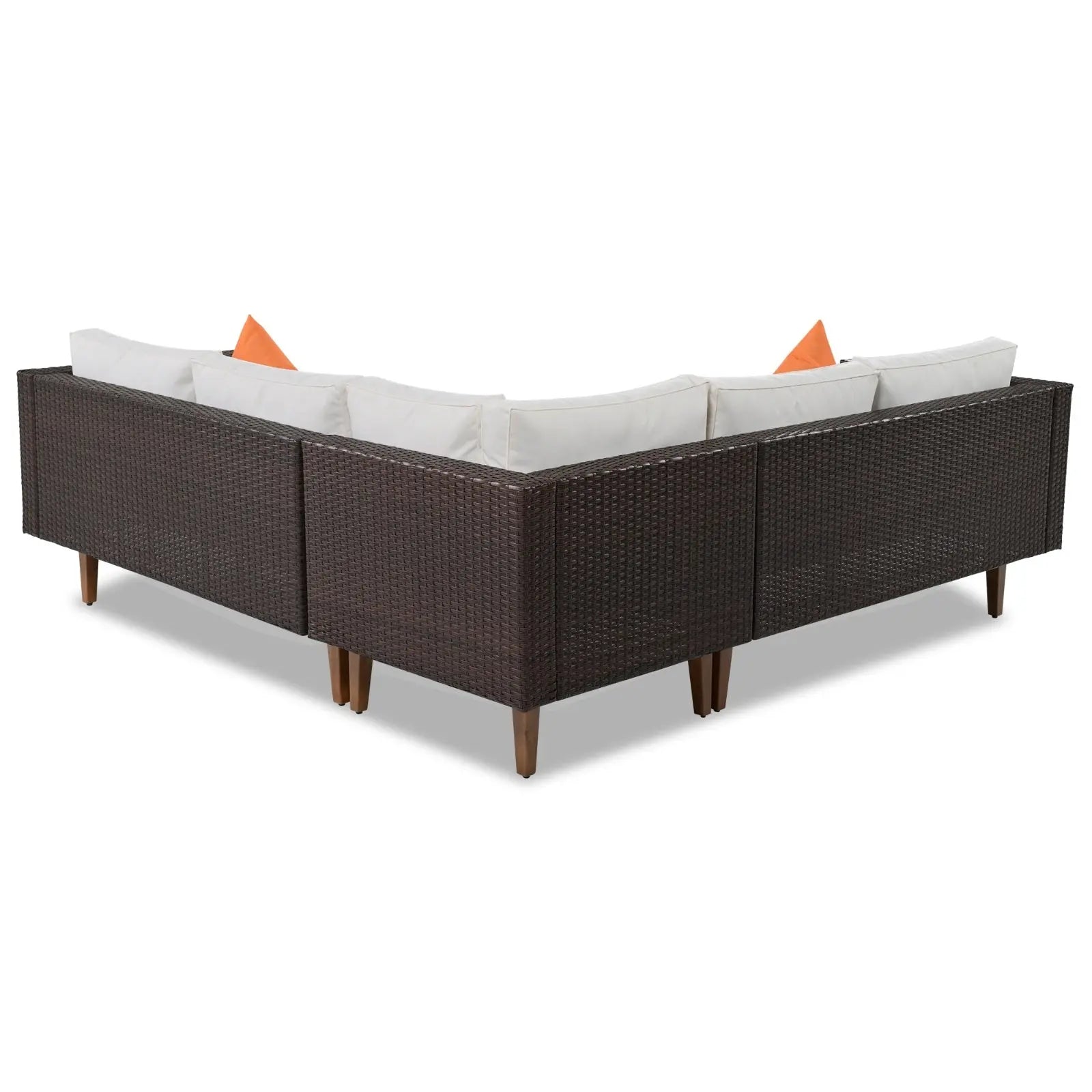 4-Piece Outdoor Wicker Sofa Set, L-Shape Patio Furniture With Colorful Pillows My Store