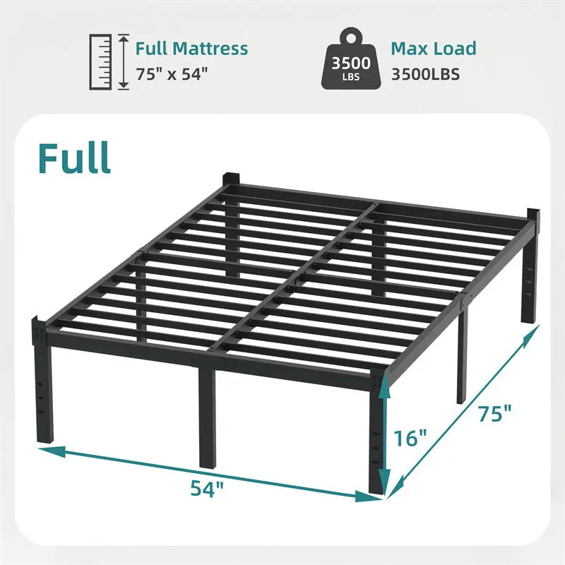 Classic Iron Bed Frame Mattress Under Bed Storage No Box Spring Needed Queen-Black My Store