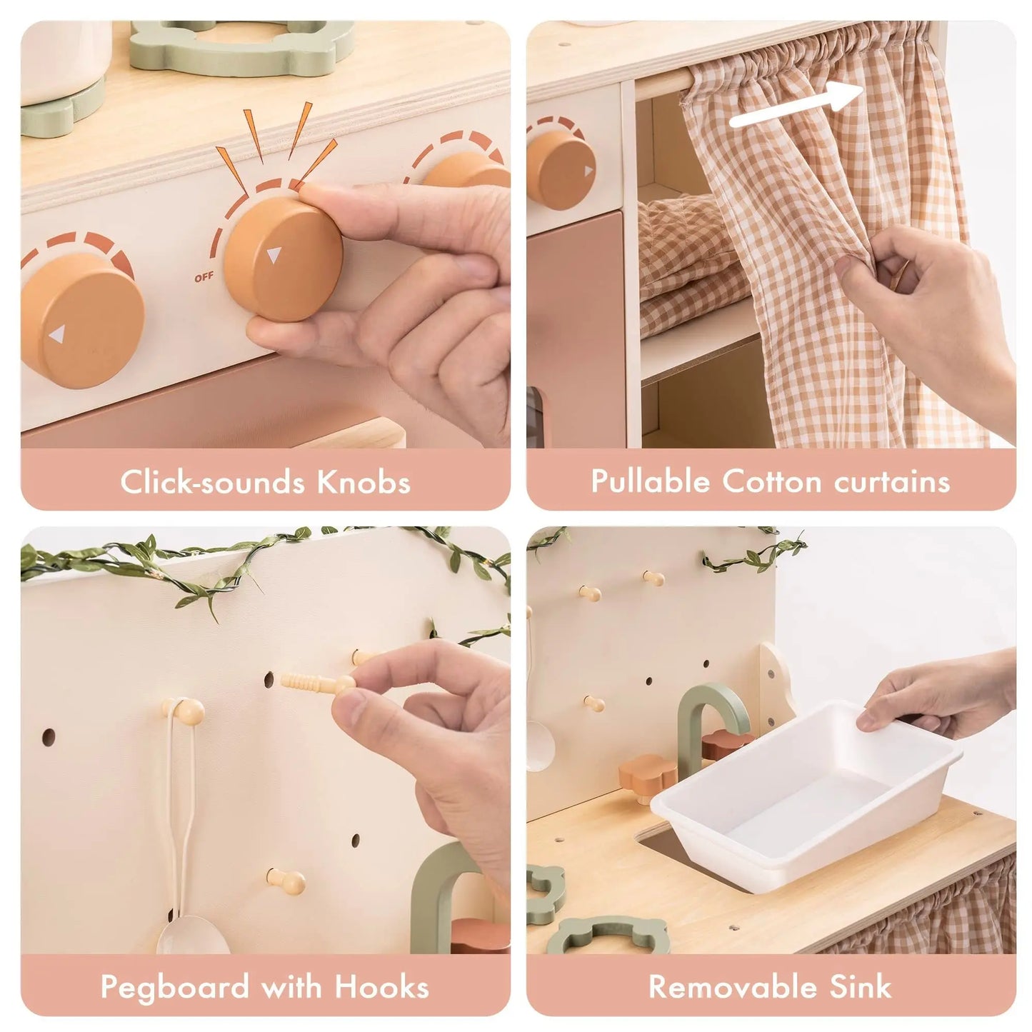 Play Kitchen Set Rustic Wooden Pretend Play Kitchen For Toddlers 3 My Store