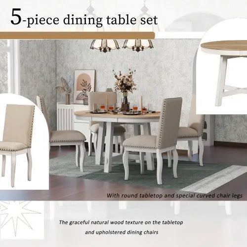 5-piece Farmhouse Wooden Dining Table Set My Store