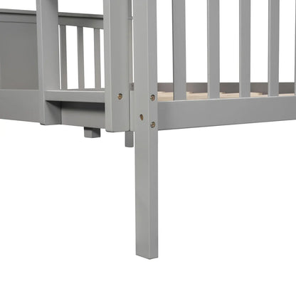 Full Over Full Bunk Bed With Ladder For Bedroom, Guest Room-Gray My Store