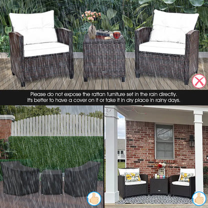 3 Pieces Rattan Patio Furniture Set With Washable Cushion My Store