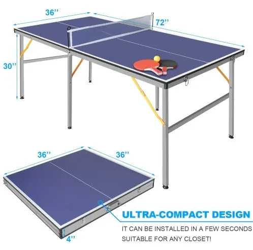 6ft Mid-Size Table Tennis Table Foldable Portable Ping Pong Table Set For Indoor  Outdoor Games With Net, 2 Table Tennis Paddles And 3 Balls My Store