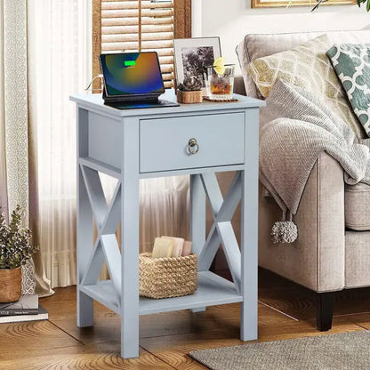 Gray P2 Grade, MDF Spray Paint, Side Cross Type, One Drawer Bedside Cabinet 2pcs My Store