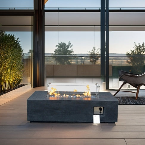52 Inch Outdoor Concrete Propane Gas Rectangle Fire Pit Table In Dark Gray Color Inkedjoy