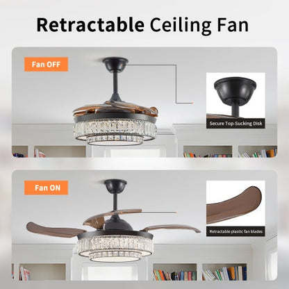 Modern LED Retractable Ceiling Fan With Light And Remote Control Inkedjoy