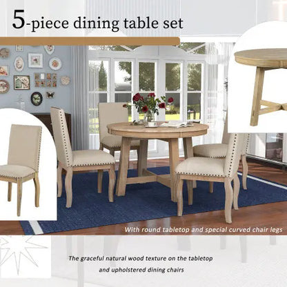 5-piece Farmhouse Wooden Dining Table Set My Store
