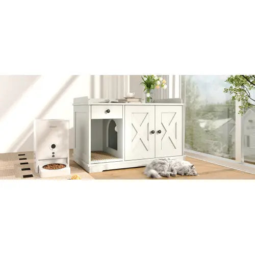 Farmhouse Style Cat Box Cabinet For Living Room, White My Store