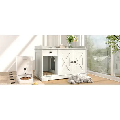 Farmhouse Style Cat Box Cabinet For Living Room, White My Store