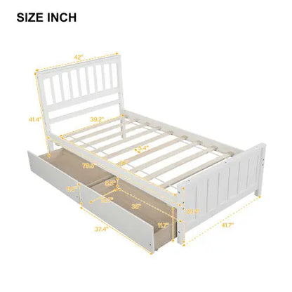 Twin Size Platform Bed With Two Drawers, White My Store