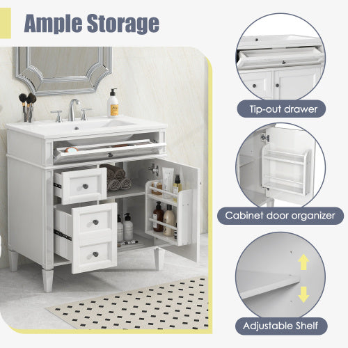 Vanity With Top Sink, Modern Bathroom Storage Cabinet With 2 Drawers And A Tip-out Drawer My Store