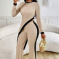 Women's 2 Piece Outfit Sexy Asymmetrical Hem Long Sleeve Top And Wide Leg Pants Sets Elegant Vacation Going Out Suit Inkedjoy