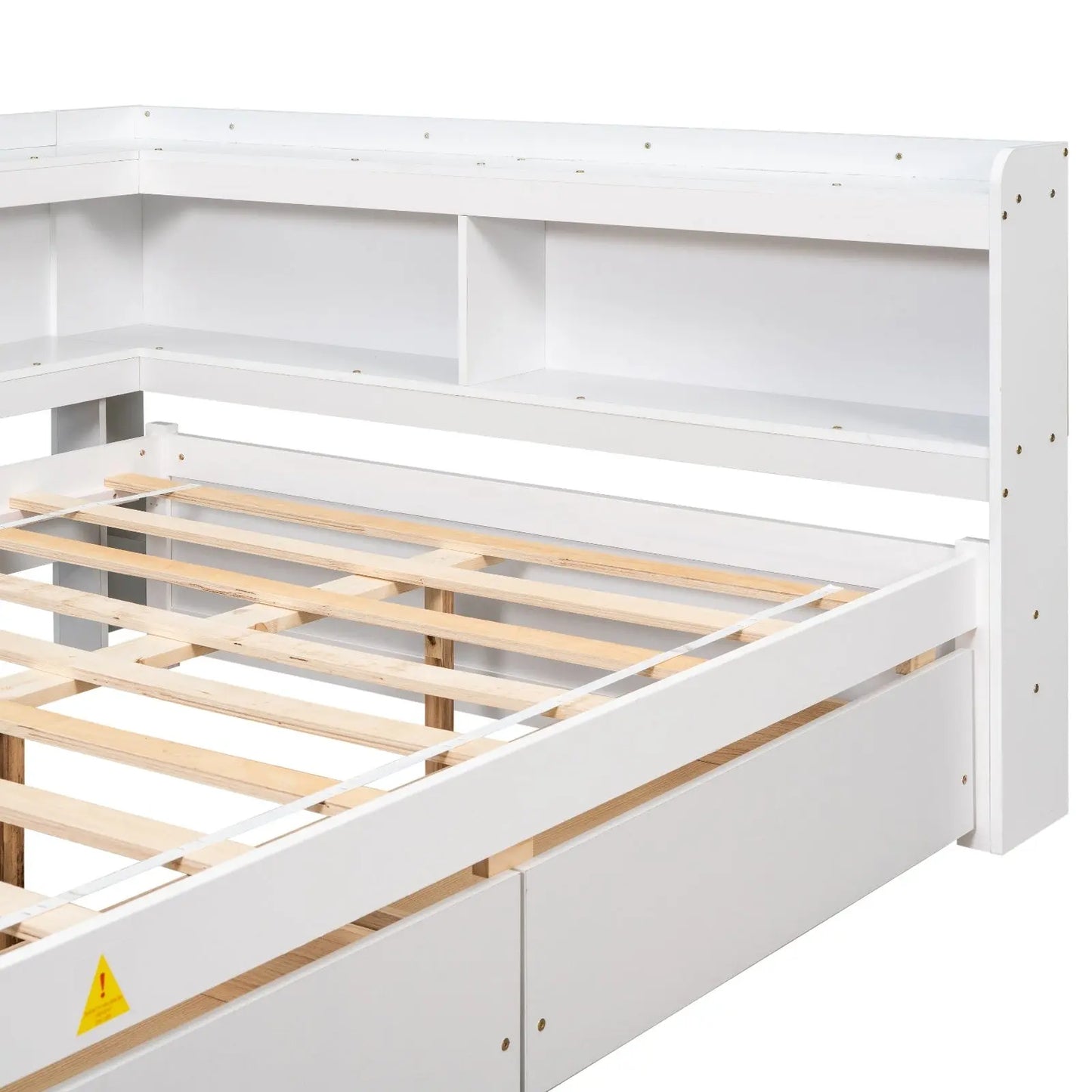 Full Bed With L-shaped Bookcases, Drawers ,White My Store