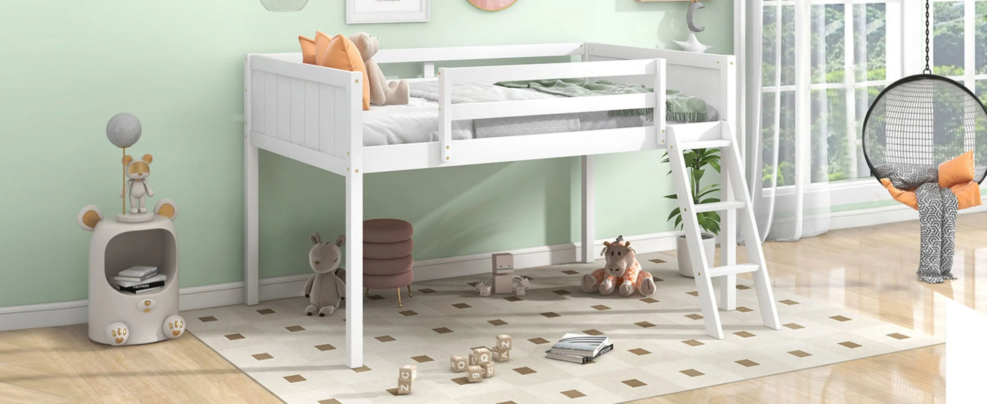 Twin Size Wood Low Loft Bed With Ladder, Ladder Can Be Placed On The Left Or Right, White My Store