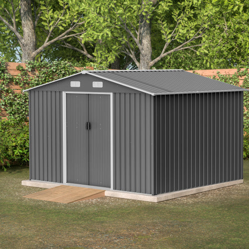 10X8 FT Outdoor Storage Shed- Grey Inkedjoy