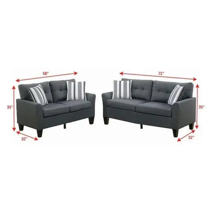 Living Room Furniture 2pc Sofa Set Sofa And Loveseat Charcoal Glossy Polyfiber Plywood Solid Pine My Store