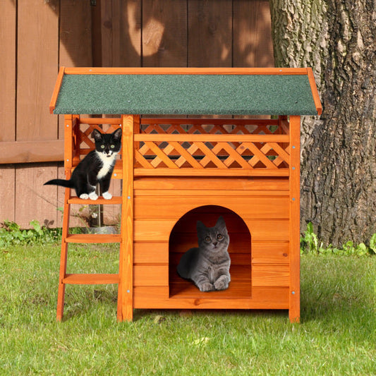 Cat house 2-layer Fence, Green Asphalt Roof My Store
