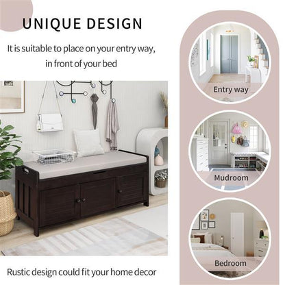 Storage Stool With 3 Louver Shaped Doors, Shoe Stool With Detachable Cushions And Hidden Storage Space Inkedjoy