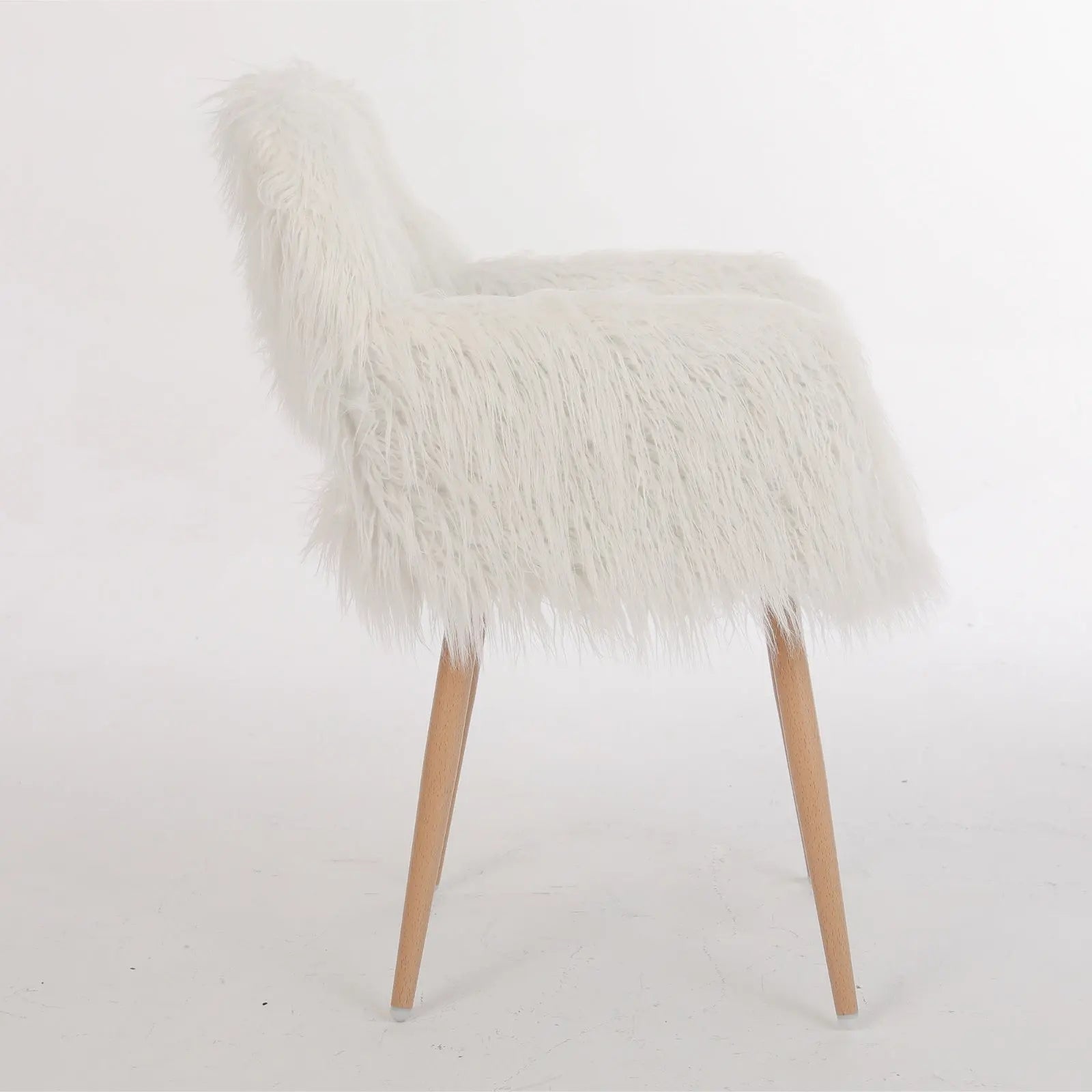 WHITE Faux Fur Upholstered Make Up Chair Side Dining Chair With Metal Leg WHITE Beech Metal Leg My Store