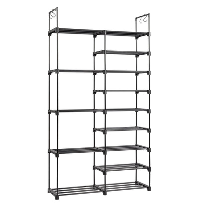 FCH Double Row 9-Layer Shoe Rack With Handles, 85.7x29.8x158cm Black Inkedjoy