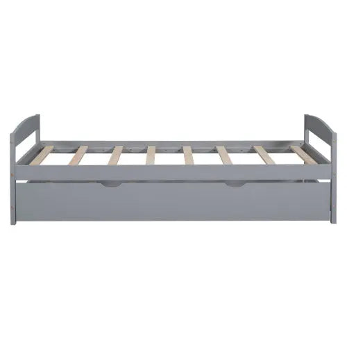 Twin Size Platform Bed With Twin Size Trundle, Gray My Store