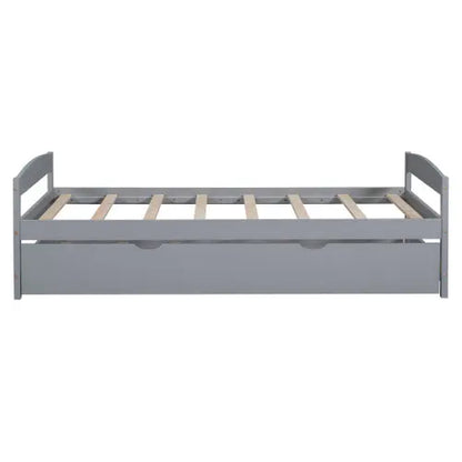 Twin Size Platform Bed With Twin Size Trundle, Gray My Store