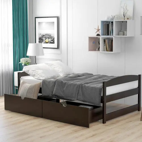Twin Size Platform Bed, With Two Drawers, Espresso My Store