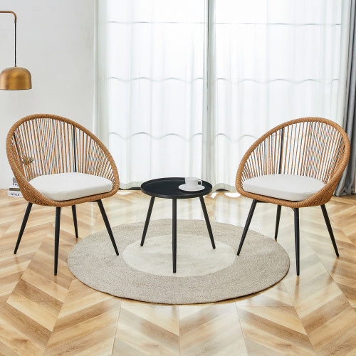 Modern 3 Piece Set Round Coffee Table 2 Rattan Swivel Chairs Inkedjoy
