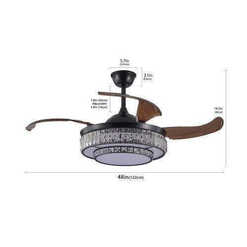 Modern LED Retractable Ceiling Fan With Light And Remote Control Inkedjoy