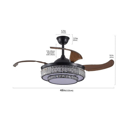 Modern LED Retractable Ceiling Fan With Light And Remote Control Inkedjoy