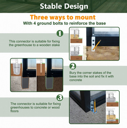 8' X 12' Heavy Duty Poly carbonate Greenhouse With Double Doors And Two Ventilation Windows Inkedjoy
