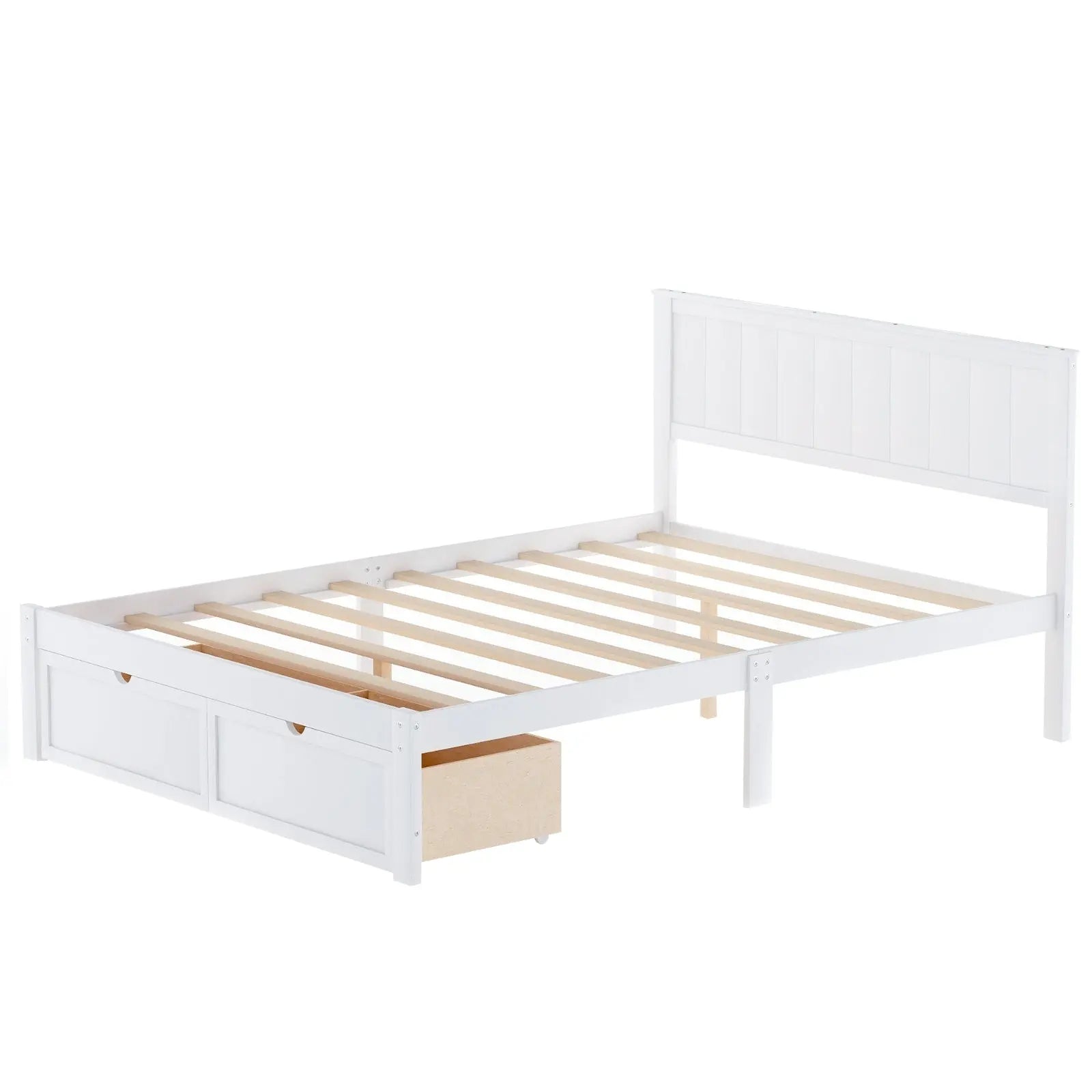 Full Size Platform Bed With Under-bed Drawers, White My Store