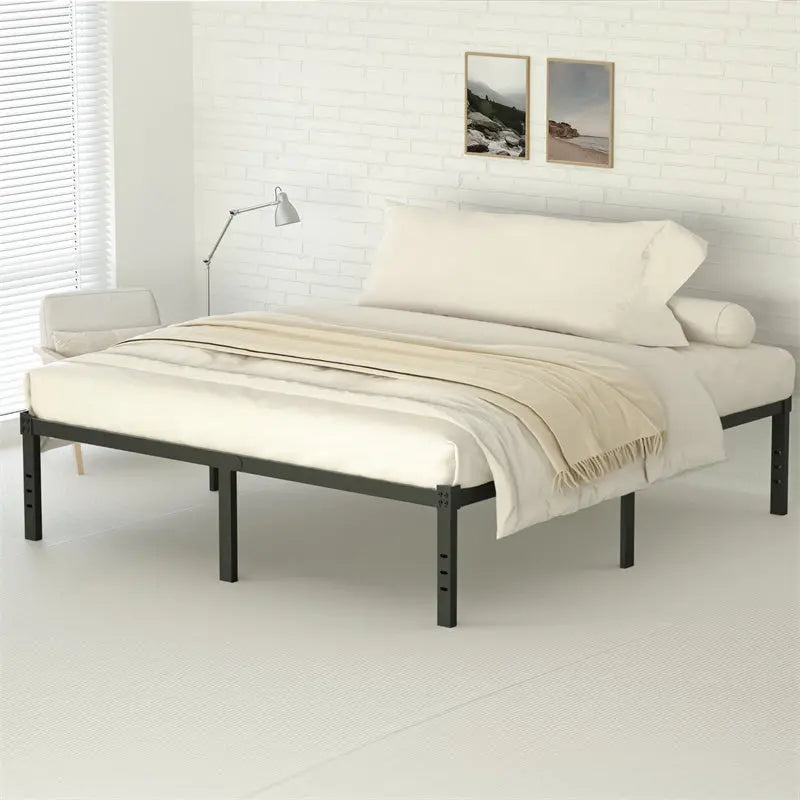 Classic Iron Bed Frame Mattress Under Bed Storage No Box Spring Needed Queen-Black My Store